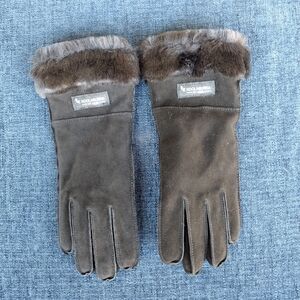Koolaburra By UGG Suede Leather Gloves Faux Fur Cuffs Black Womens Size S Small